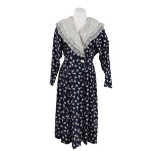 Vintage 1990s does 1930s Leslie Fay Petite Collection Hat Print Dress, M